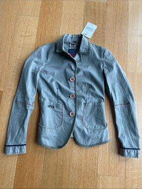 Marithe Francois Girbaud Light Gray/Green Button Front Blazer